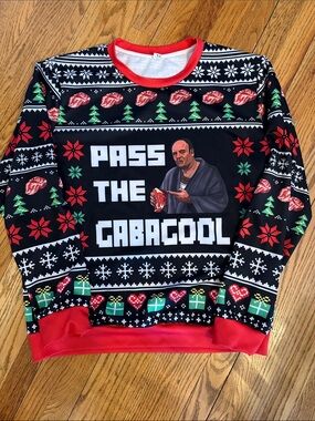 Tony Soprano Pass the Gabacool Graphic Holiday Sweater - Black/Red